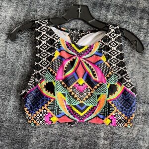 No Boundaries Colorful Geometric Swim Suit Top
